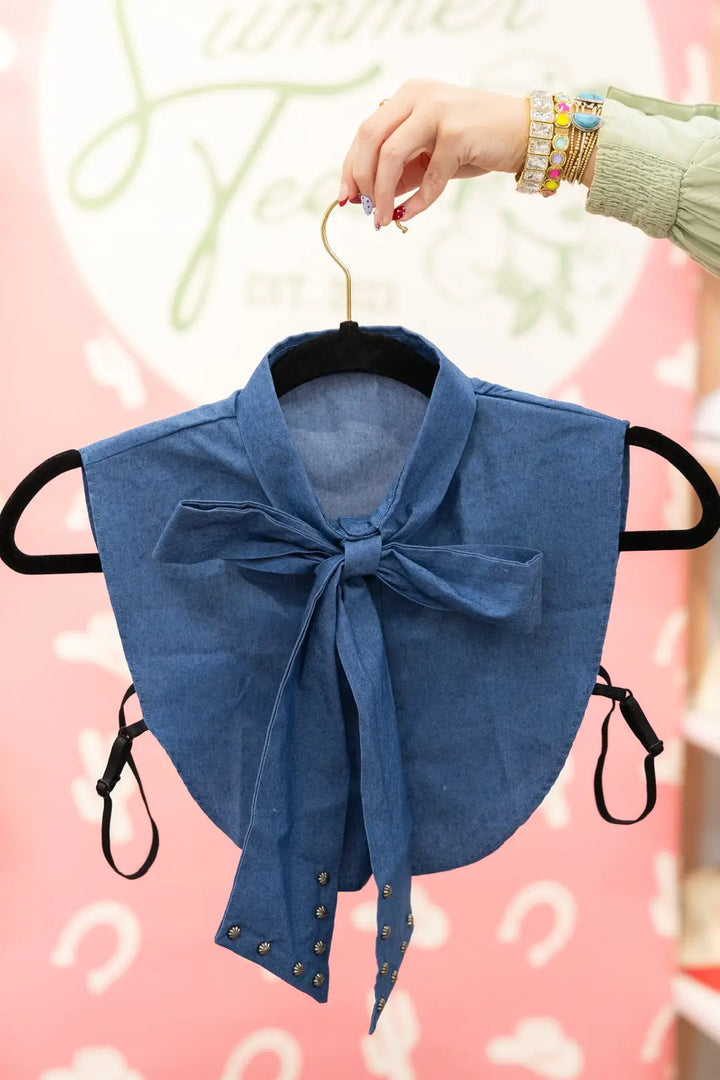 Denim Bow Fake Collar Dickey