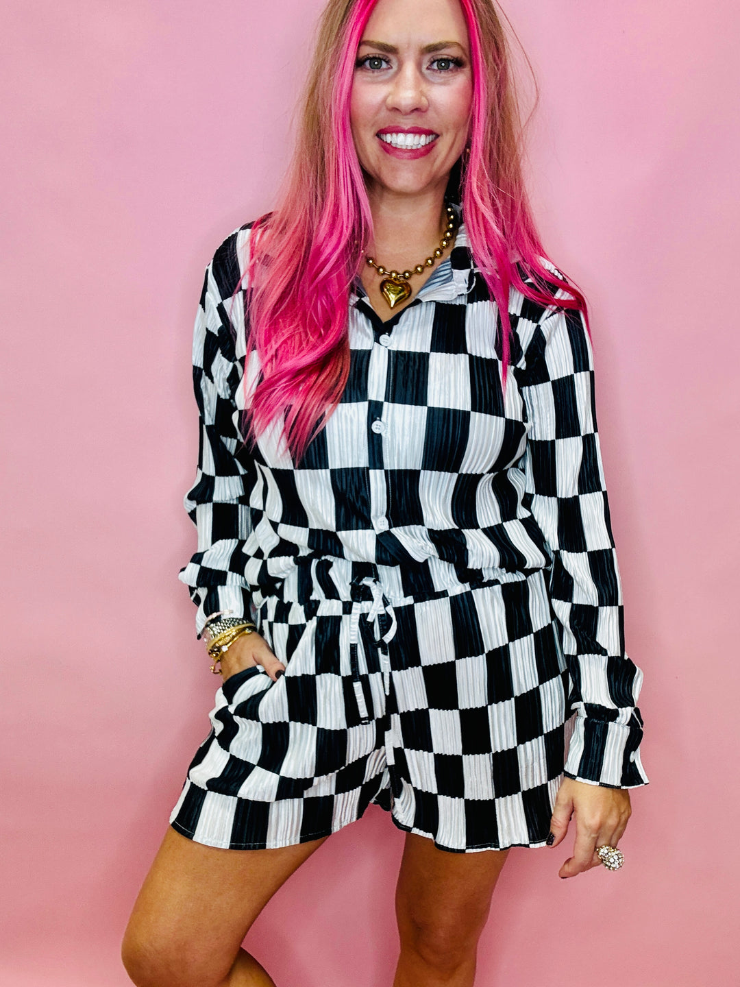The Dani Checkered Plisse Top/Bottom