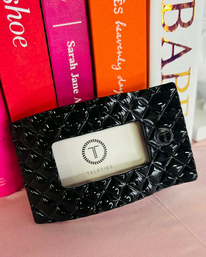 Jet Black Quilted Flat Rectangle Hair Clip