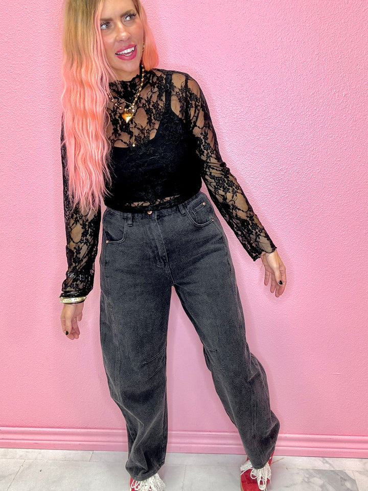 Mesh Lace Floral Print Top