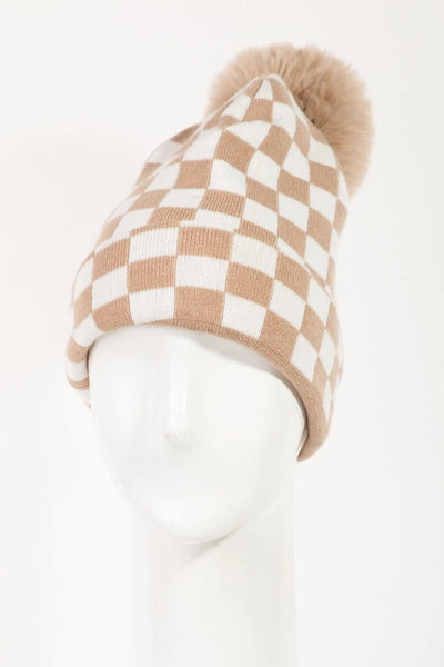 Checkered Pom Beanie