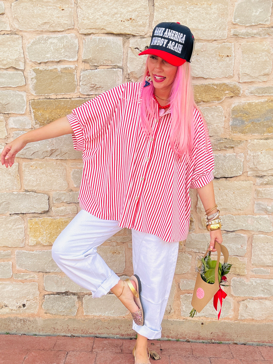 The Coastal Cruise Oversized Stripe Button-Down