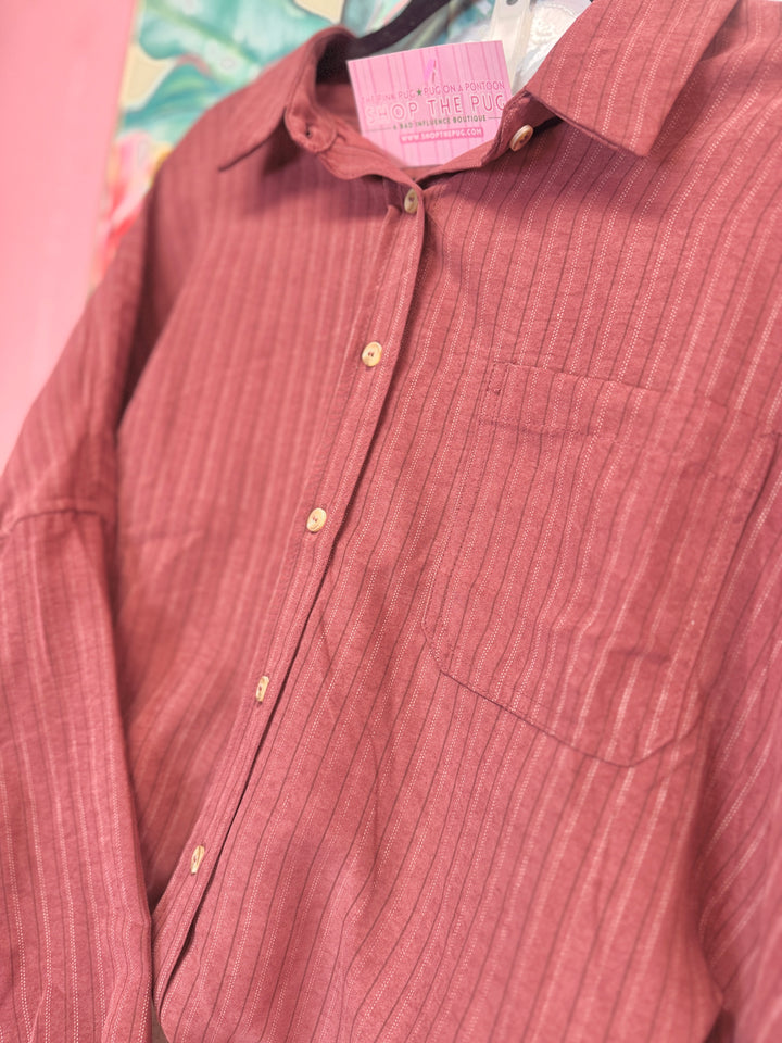 Stripe & Shine Button-Up Top