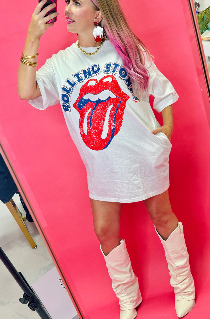 Rolling Stones Licensed Washed Graphic Print Dress