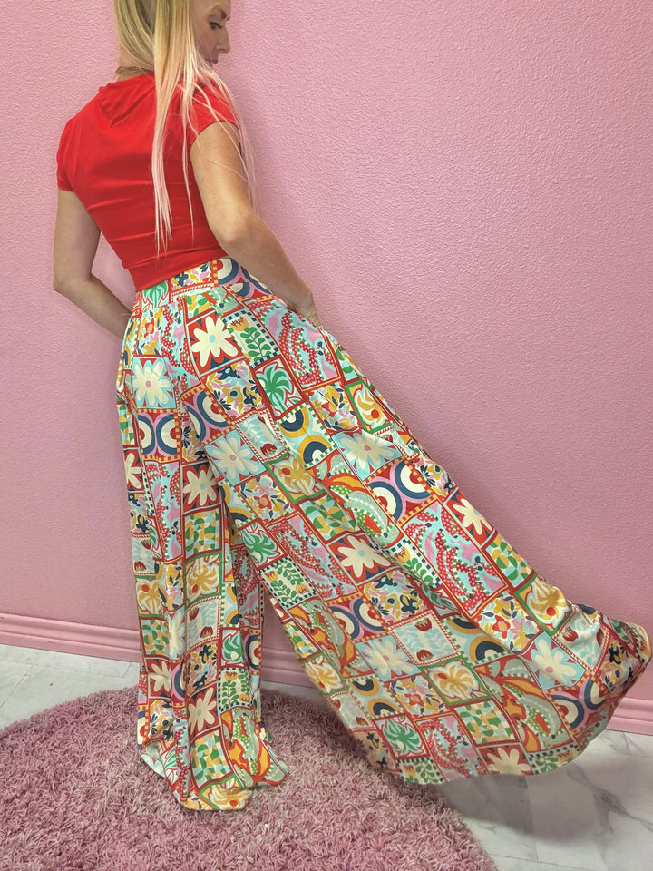 The Lidia Patch Flower Wide Leg Pants