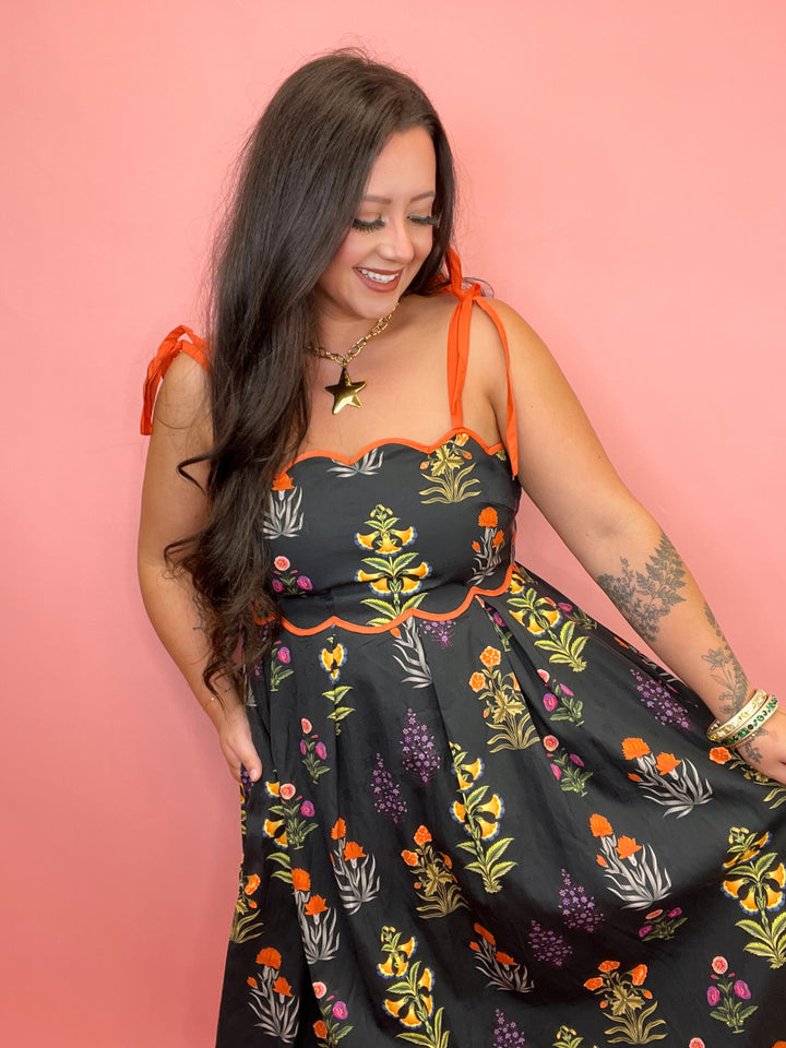 Garden Grace Tie-Strap Midi Dress