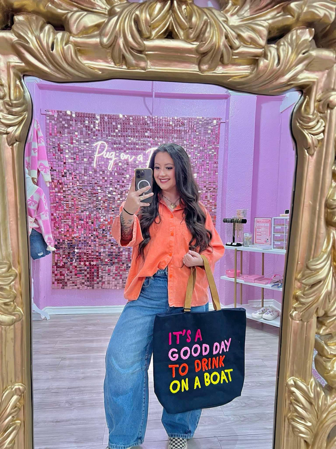 Navy Drink On A Boat Tote