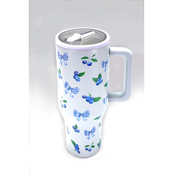 40oz Spill Free Blue Bow & Blueberry Stainless Steel Tumbler