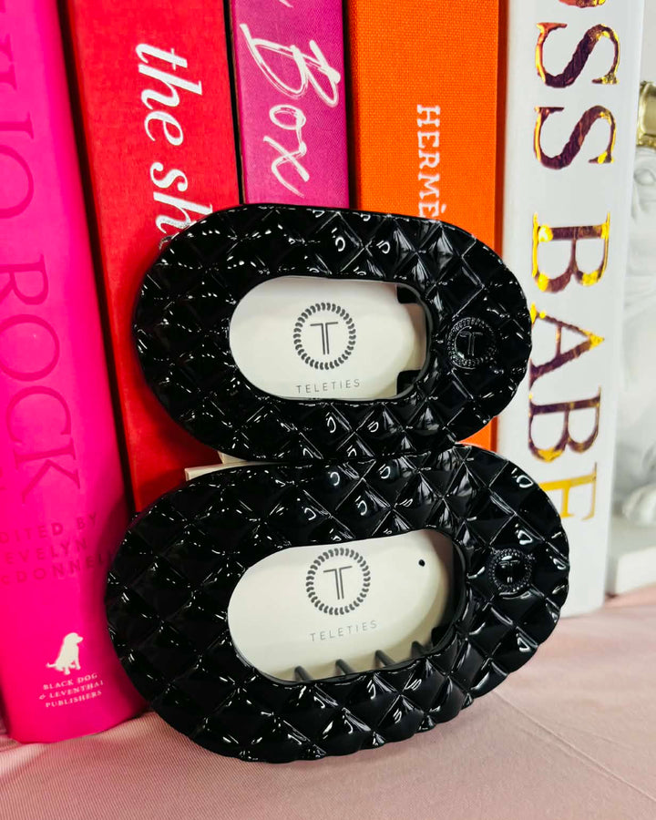 Jet Black Quilted Round Flat Hair Clip