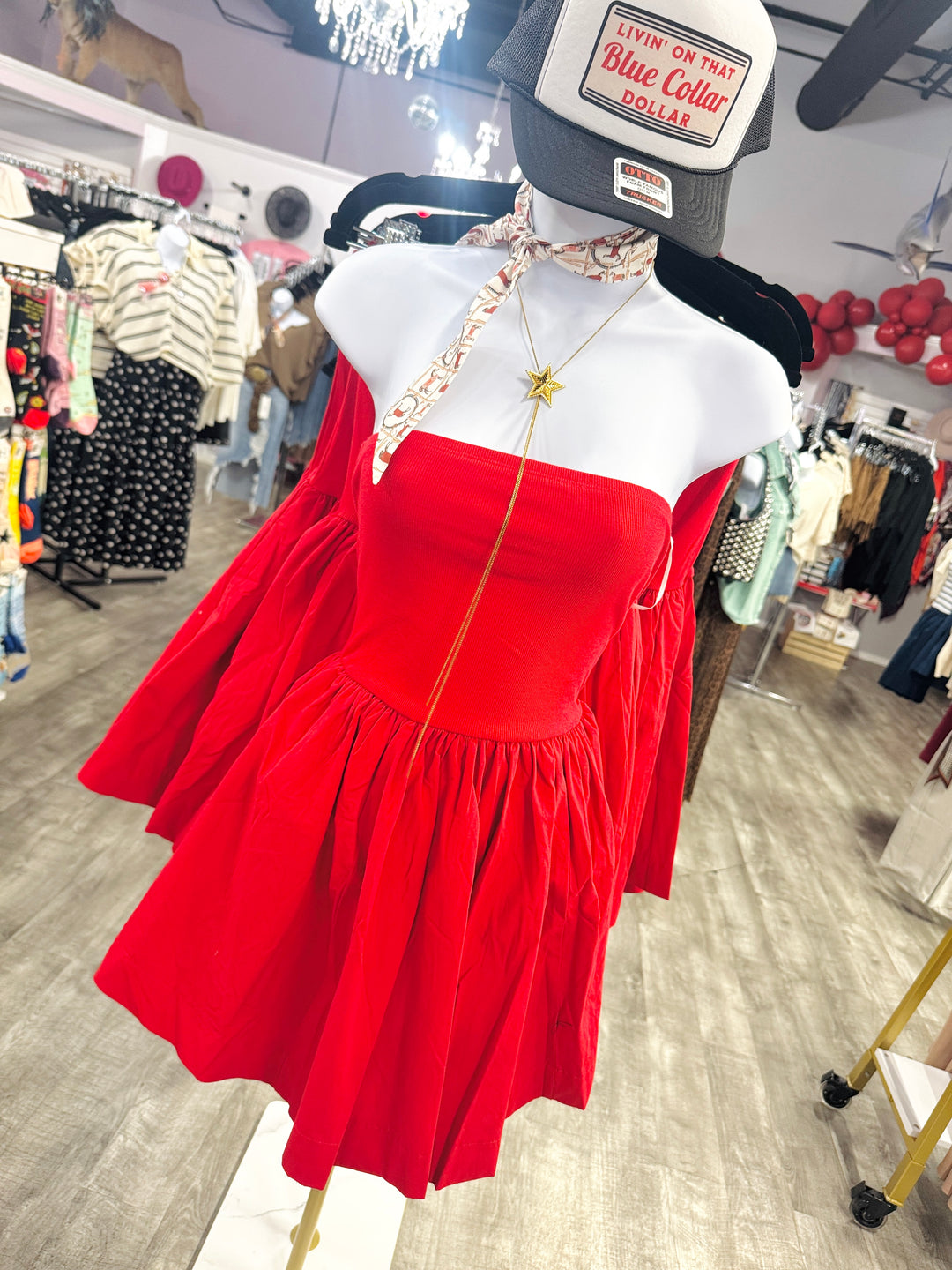 Beach Strolls Red Strapless Dress