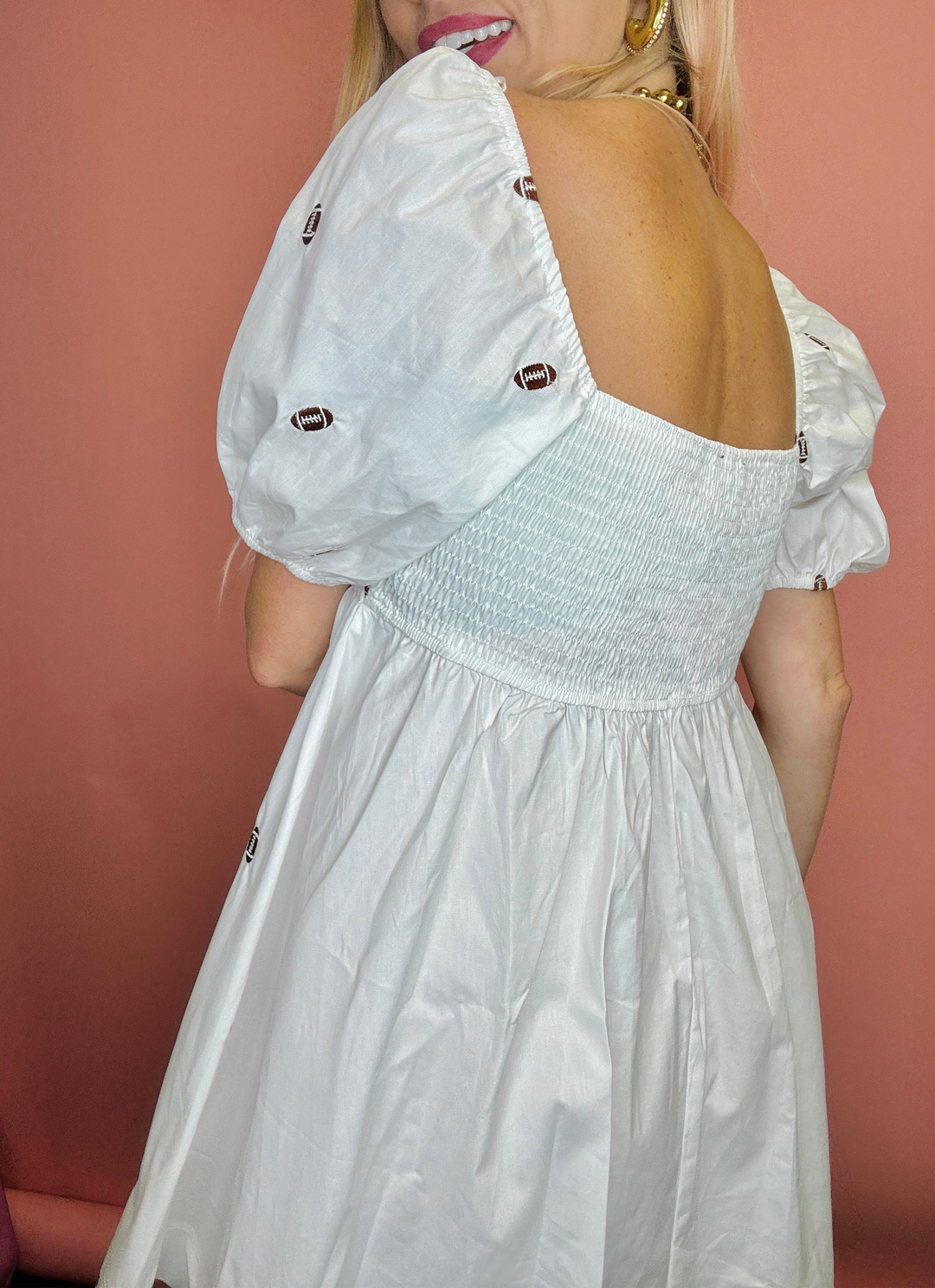Game Day Puff Sleeve Babydoll Football Dress