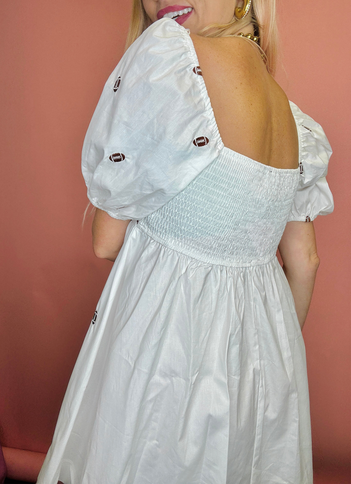 Game Day Puff Sleeve Babydoll Football Dress