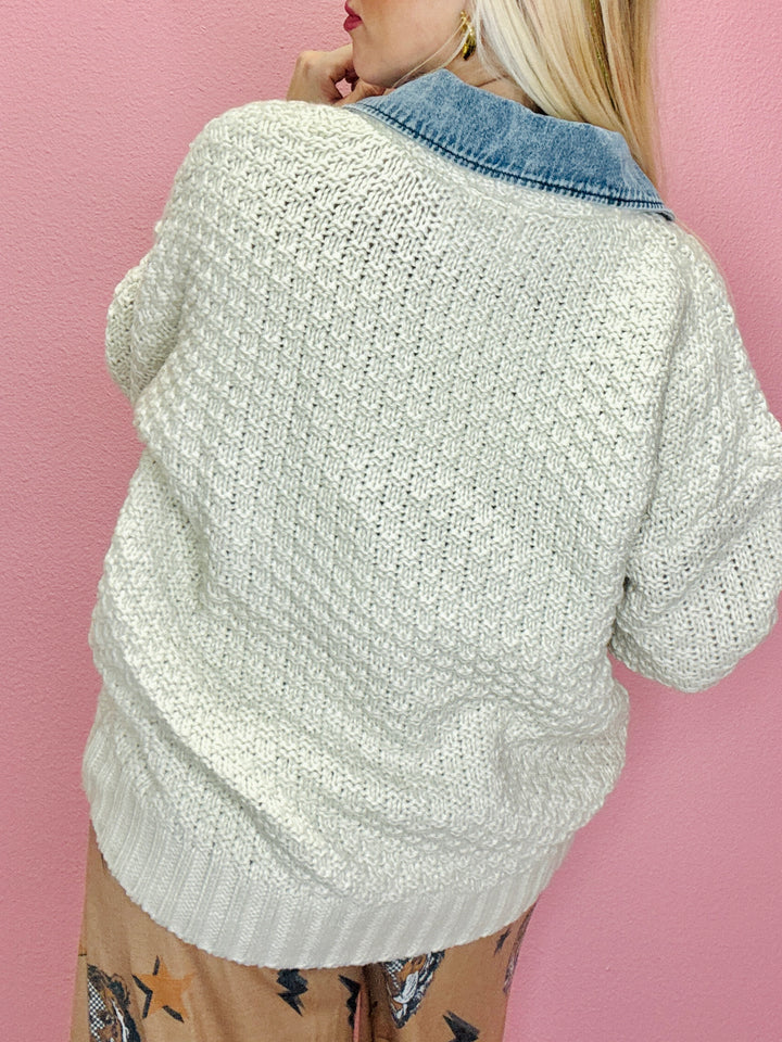 The Cable Knit Denim Trim Jacket