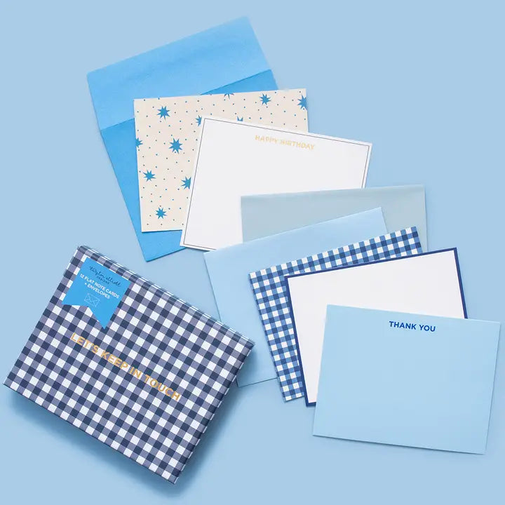 Blue Gingham Boxed Greeting Cards