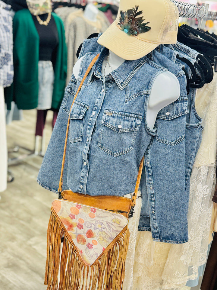 The Sadie Denim Button Down Sleeveless Shirt