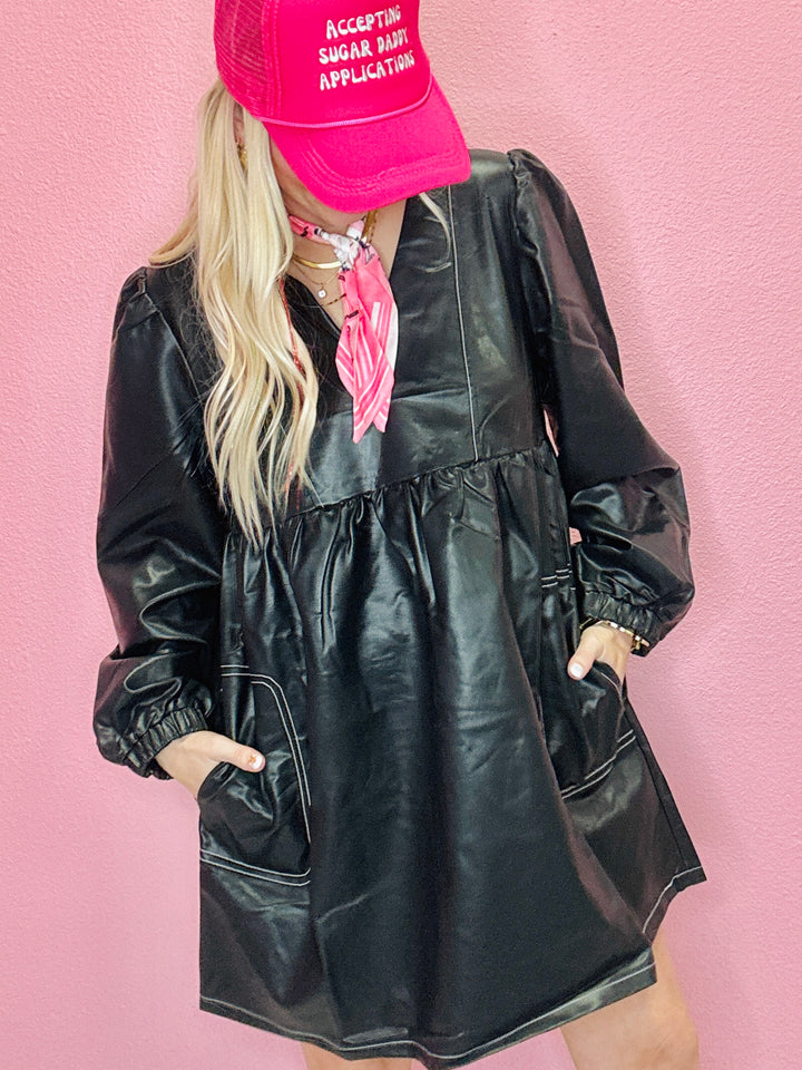 The Grace Faux Leather Babydoll Dress