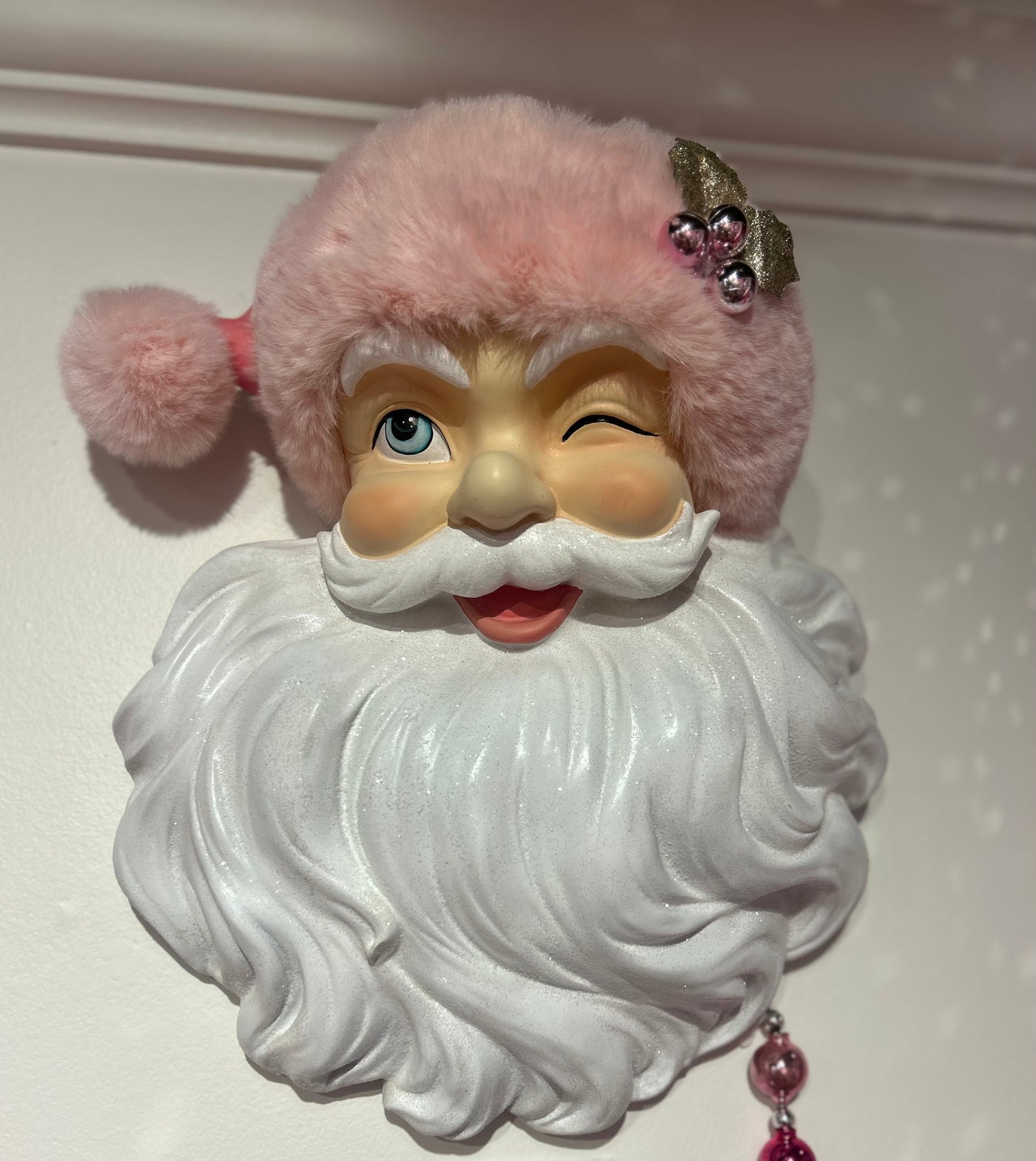 Santa Face With Pink Hat Wall Art