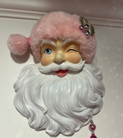 Santa Face With Pink Hat Wall Art
