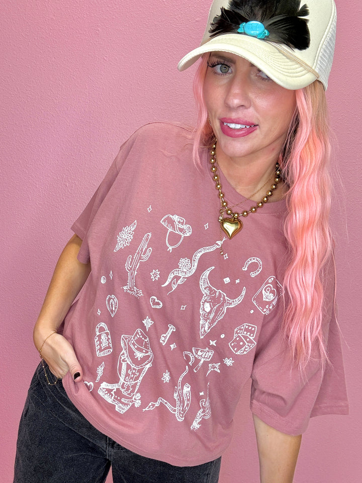 Wild Western Mauve Crop Tee