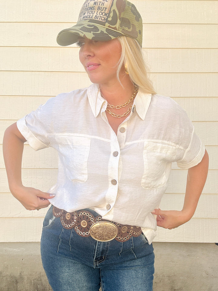 Coastal Cool Linen Button Top