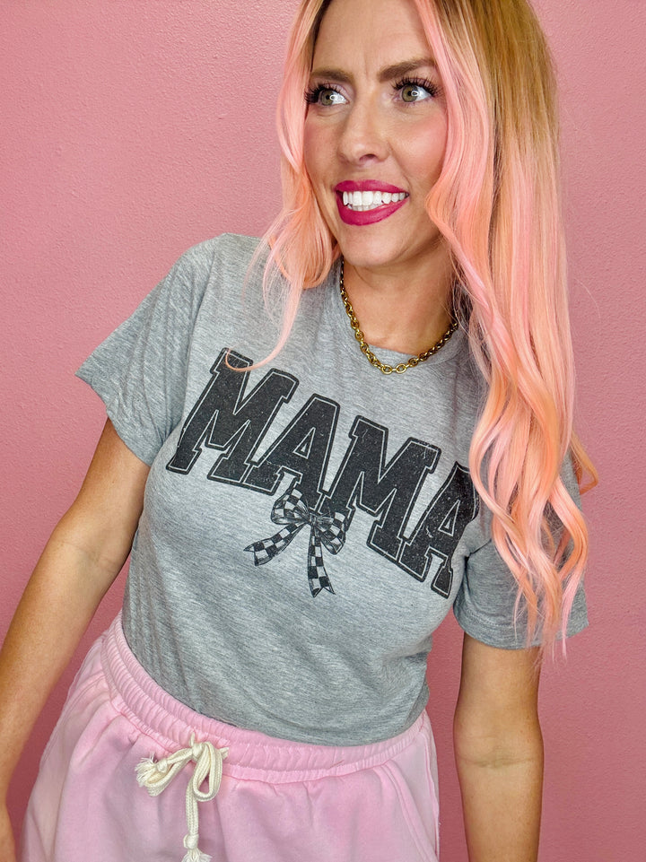 Mama Checkered Bow Graphic Tee