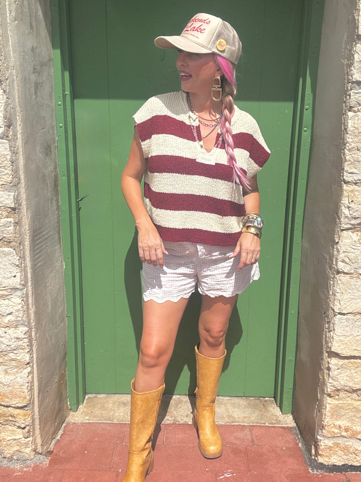 The Breezy Stripes Split Neck Top