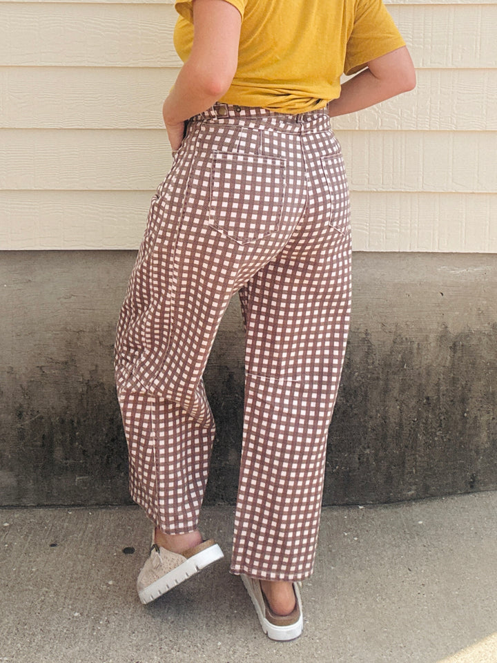 Fall in Love Gingham Barrel Pants