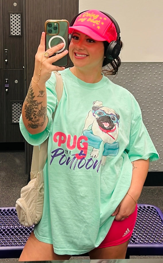 Pug On A Pontoon Comfort Colors Graphic Tee