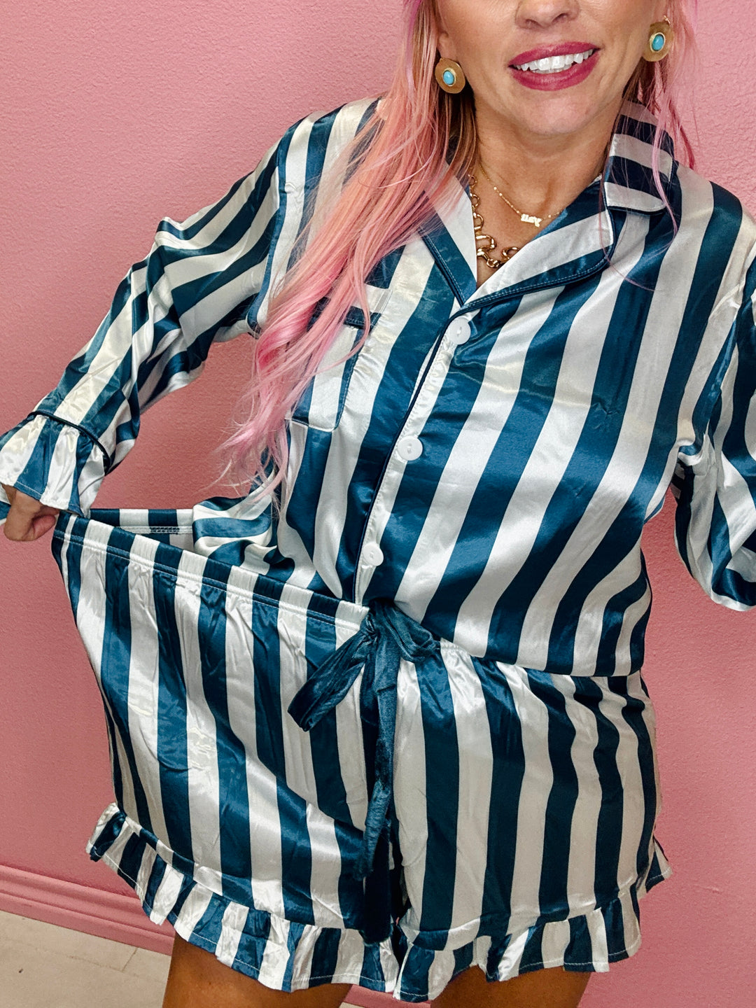 The Stripe Satin Pajama Set