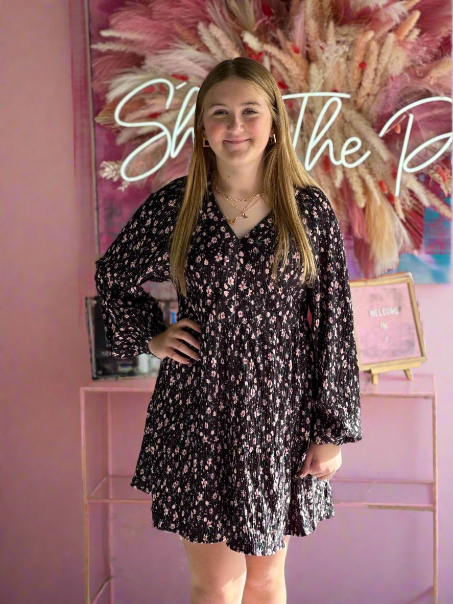 She's Everything Floral Velvet Babydoll Dress