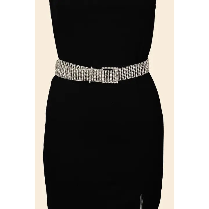 Square Buckle Rhinestone Chain Belt
