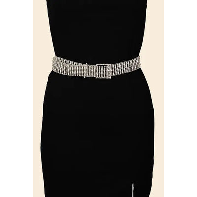 Square Buckle Rhinestone Chain Belt
