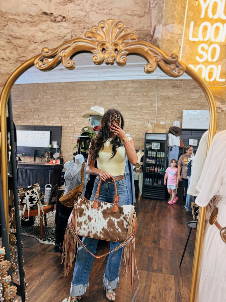 Fringe Cowhide Duffle Bag