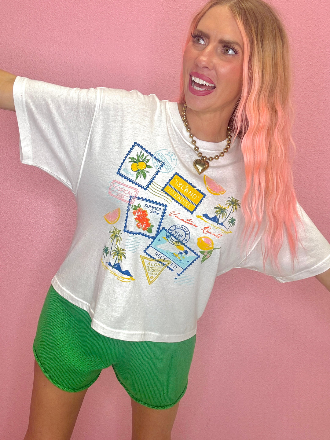 Island Paradise Stamps Tee