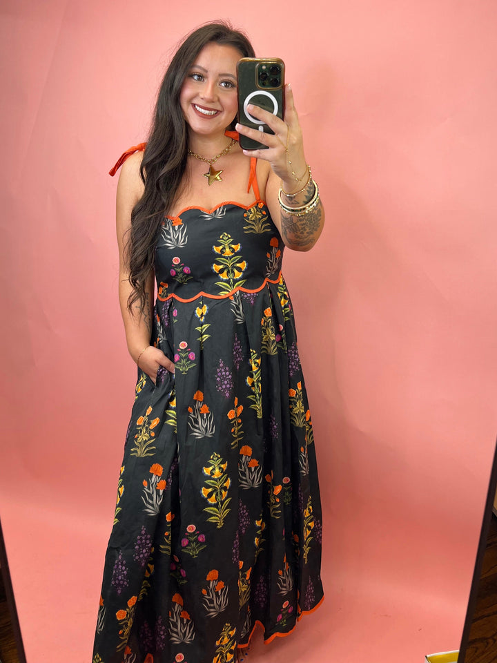 Garden Grace Tie-Strap Midi Dress