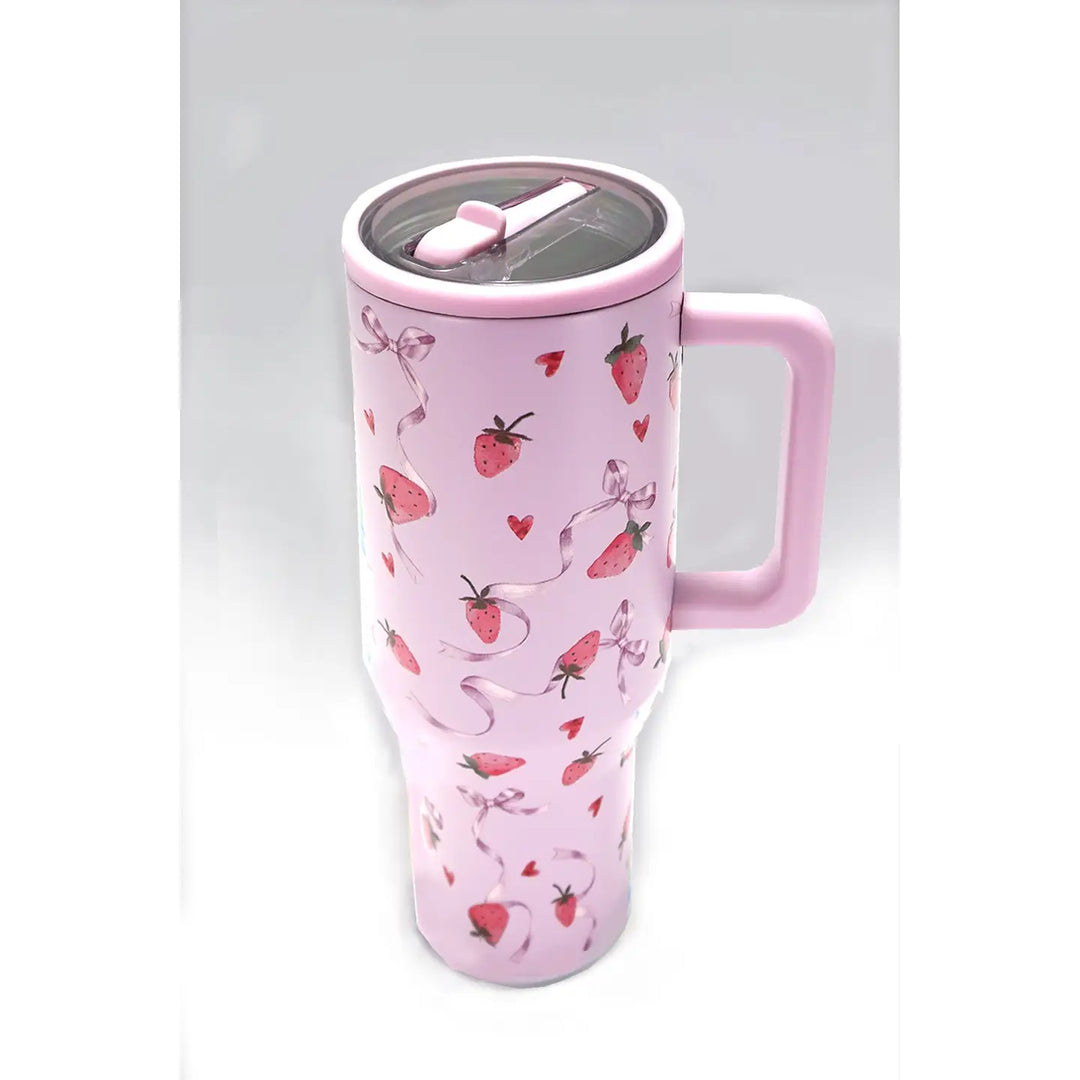 40oz Spill Free Stainless Steel Strawberry Tumbler