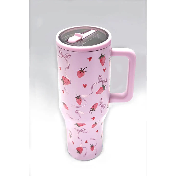 40oz Spill Free Stainless Steel Strawberry Tumbler