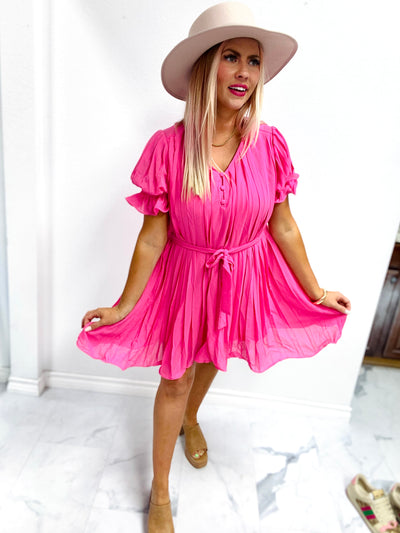 Pleats For Days Belted Dress