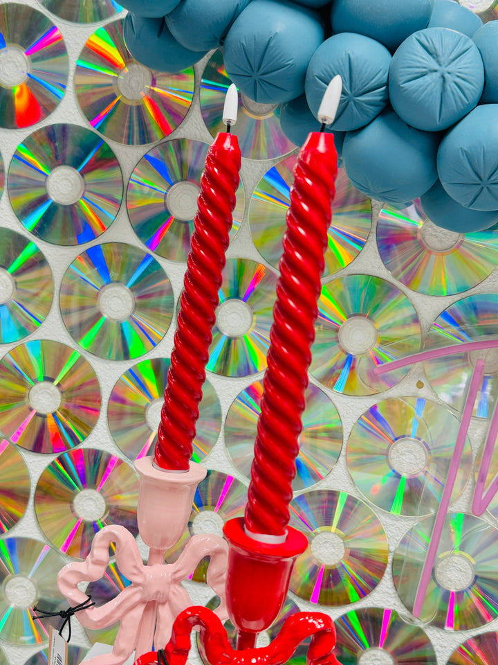 Red Twist Taper Candles Set