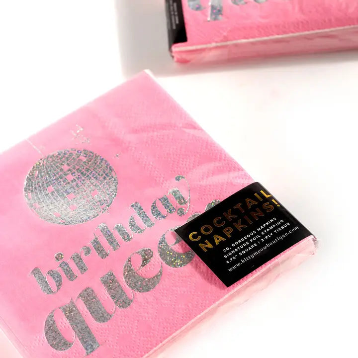 Birthday Queen Disco Ball Celebration Cocktail Party Napkins
