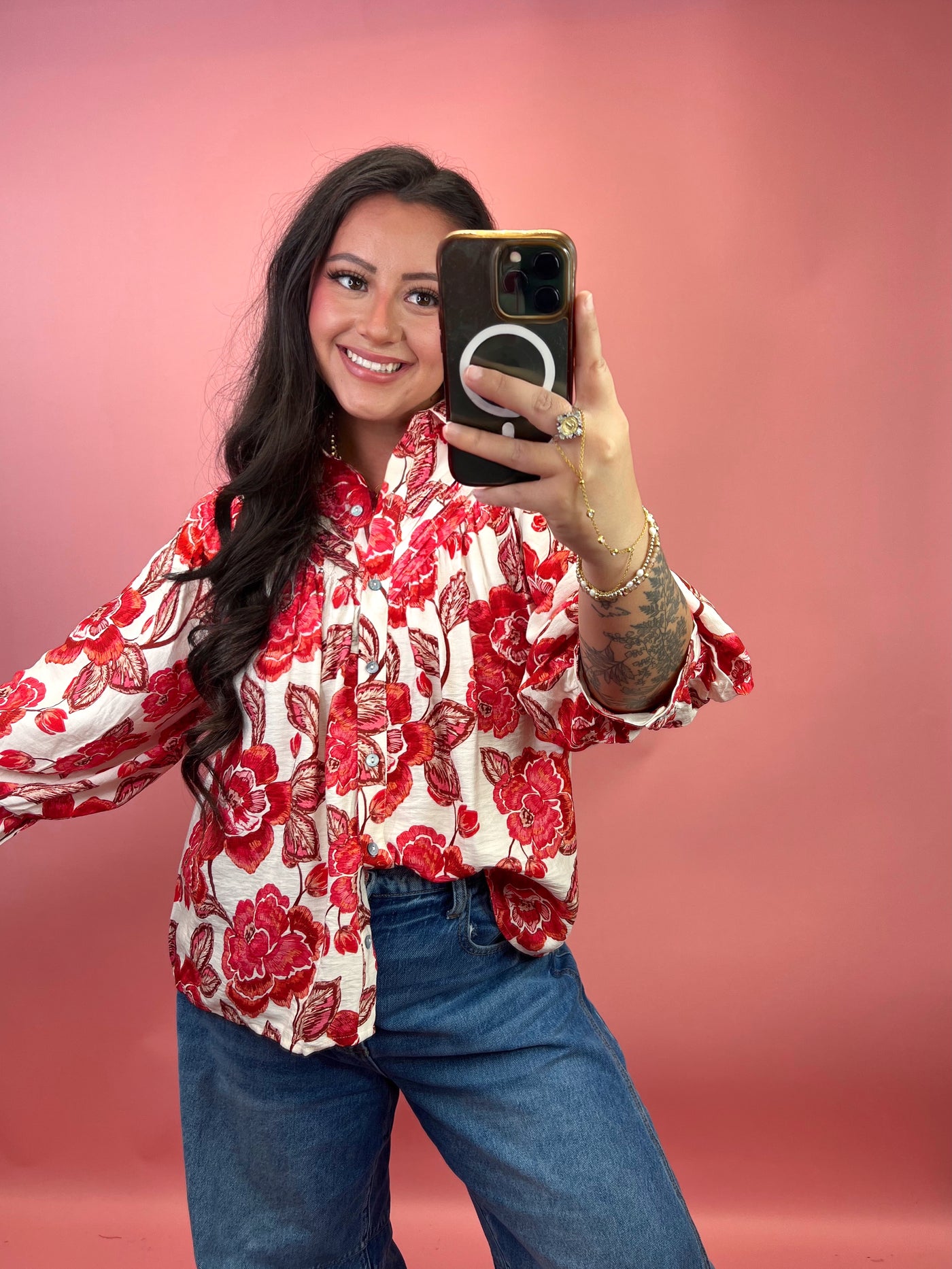 Rustic Floral Collared Top