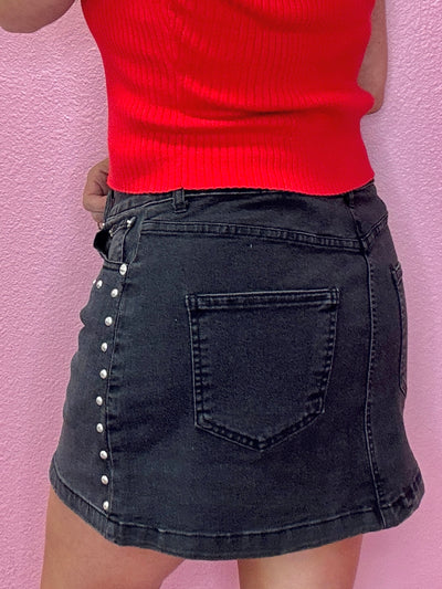 The Daisy High Waist Black Denim Skirt