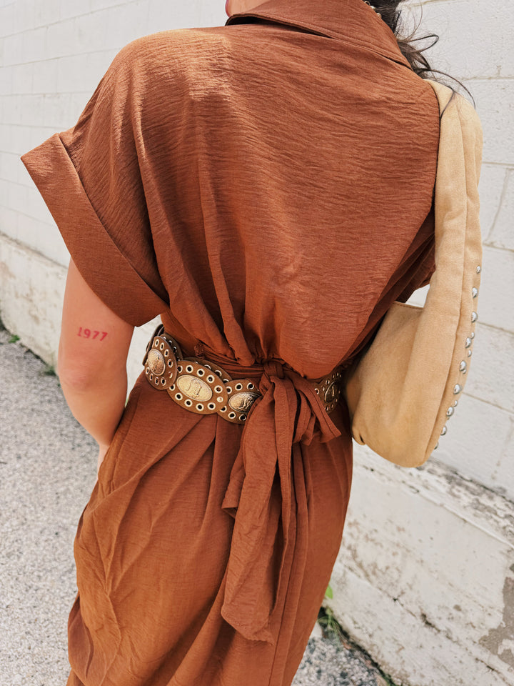 Whiskey Kiss Brown Midi Dress