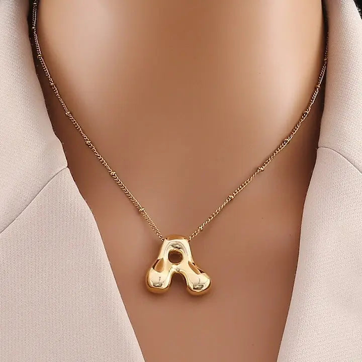 Stainless Steel Balloon Bubble Initial Necklace