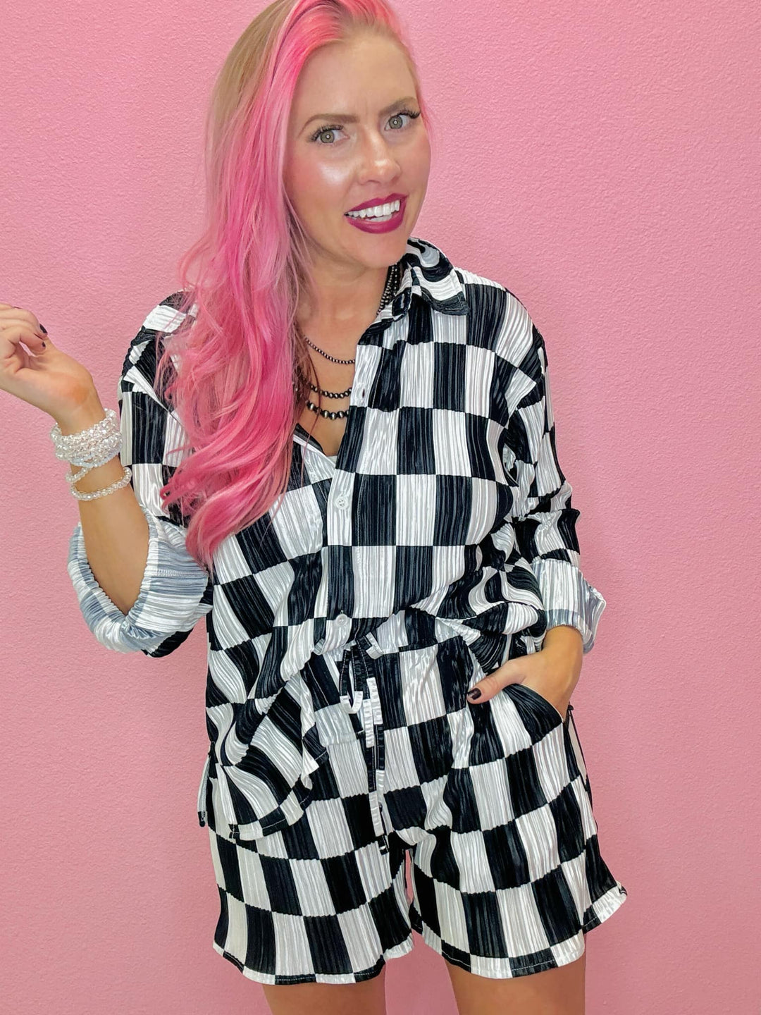 The Dani Checkered Plisse Top/Bottom