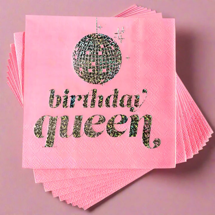 Birthday Queen Disco Ball Celebration Cocktail Party Napkins