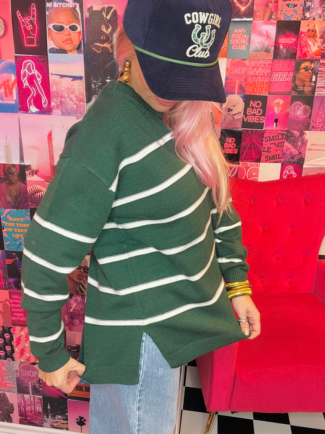 Easy Breezy Striped Split Neck Sweater