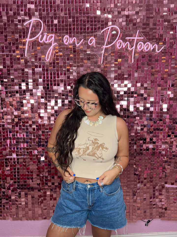 Howdy Cowboy Crop Tank Top