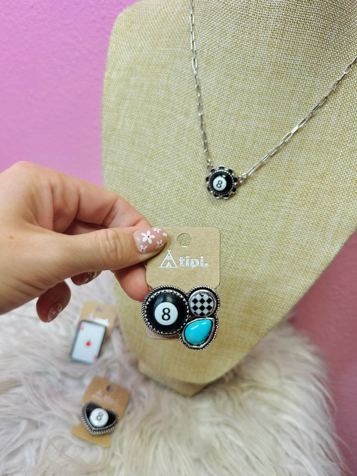 Western 8 Ball Checker Cuff Ring