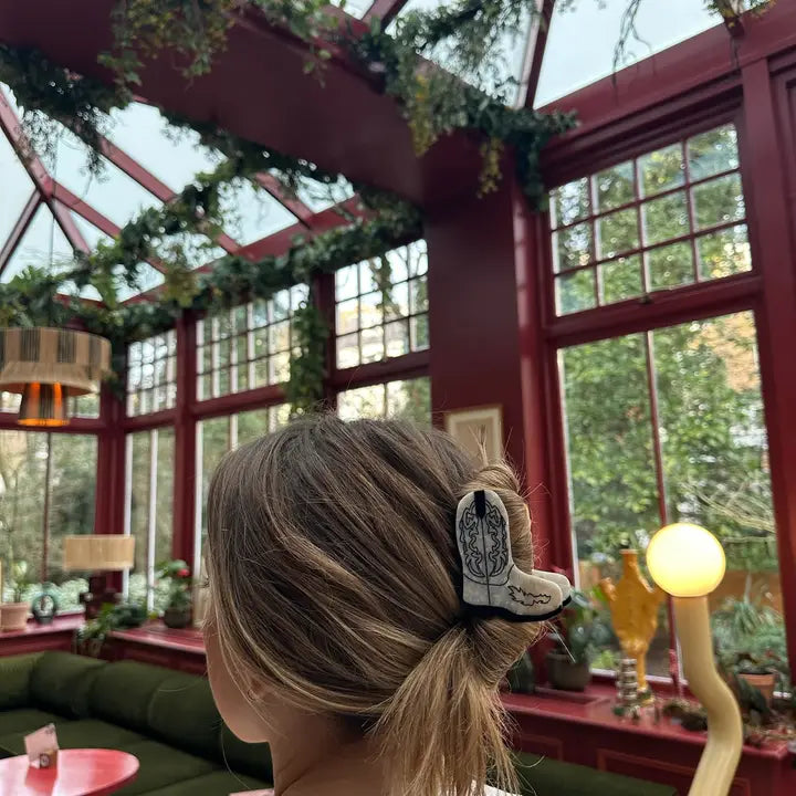 Hand-Painted Western Cowboy Boot Claw Hair Clip